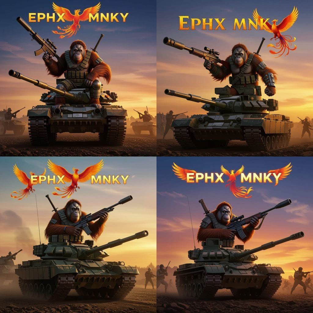 Orangutan Warrior in War Gear on Tank in Battle