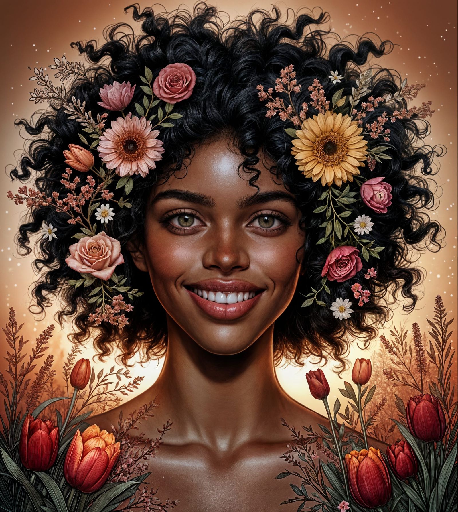 Radiant Portrait with Floral Adornments