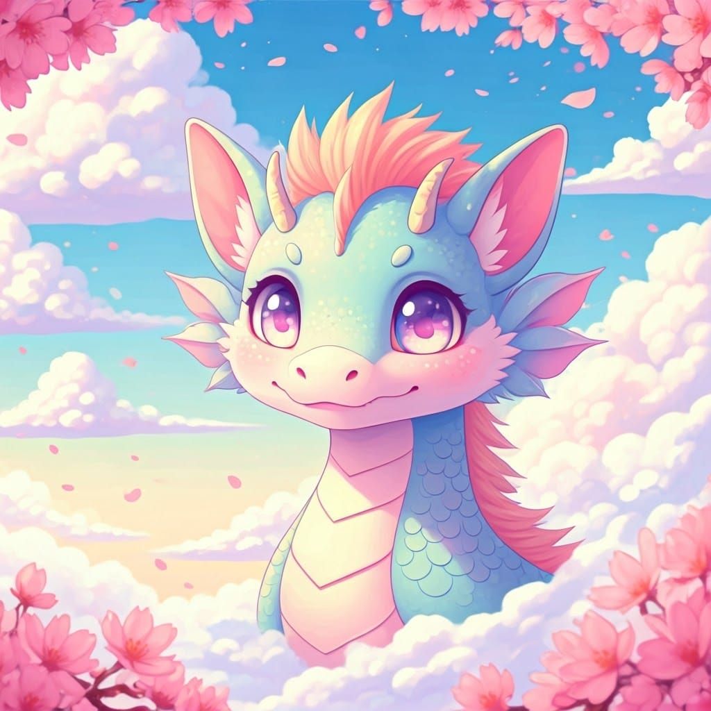Pastel Kawaii Dragon with Cherry Blossoms