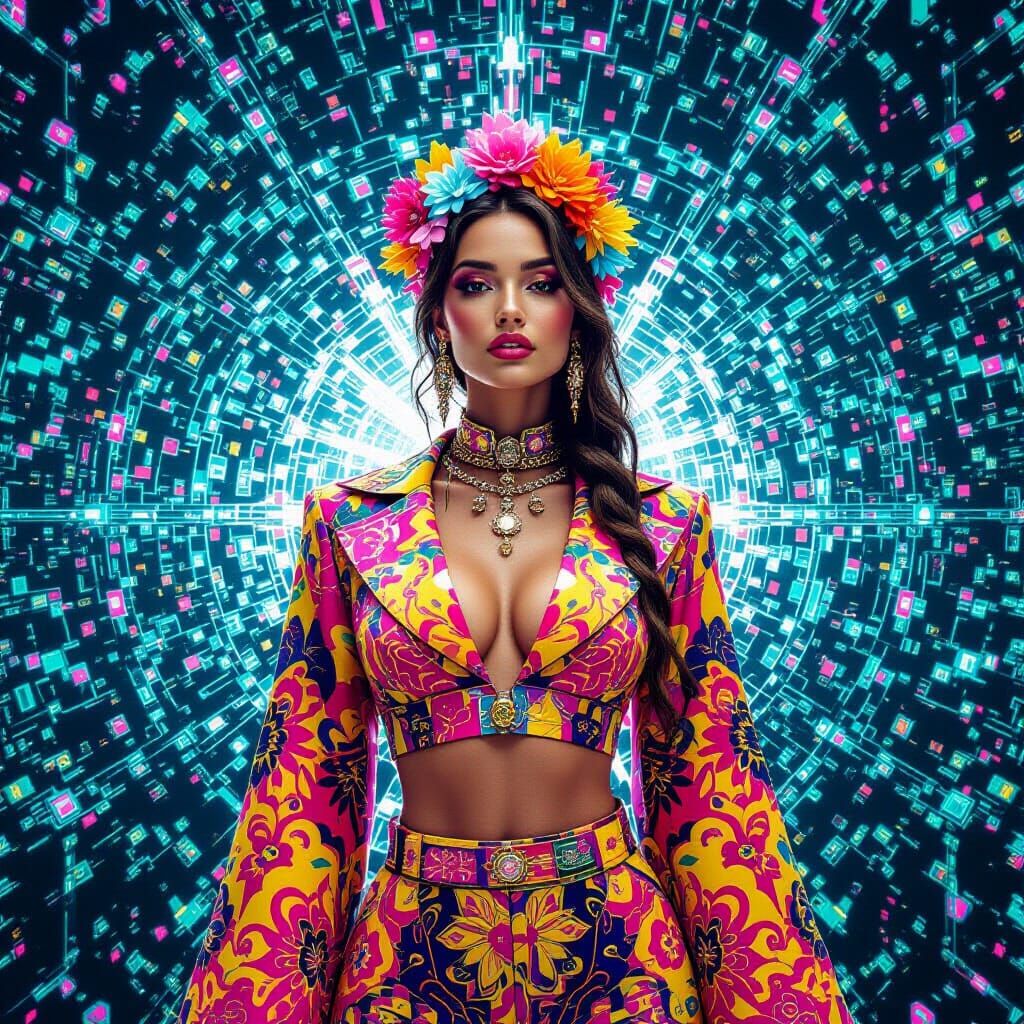 Psychedelic Woman in Matrix Environment