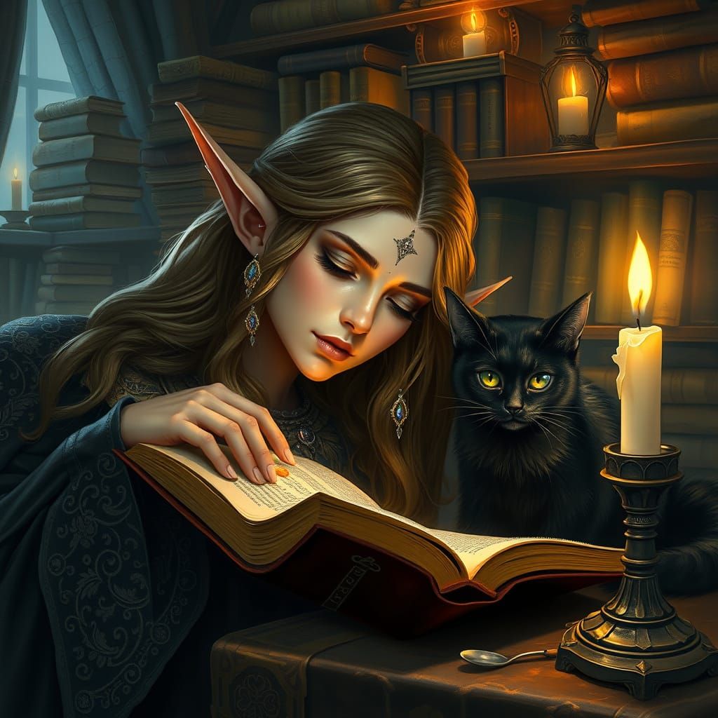 Ethereal Wizard Lady in Whimsical Study