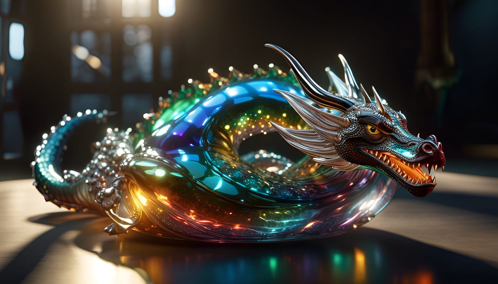 Iridescent 3D Blown Glass Dragon in Unreal Engine