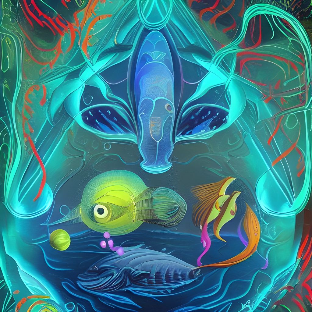 Deep Ocean Creatures: Holographic Astral Illustration