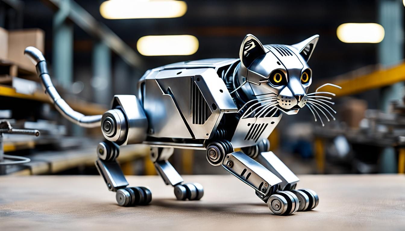 Silver coloured metal Robot Cat to frightening mice away in ...