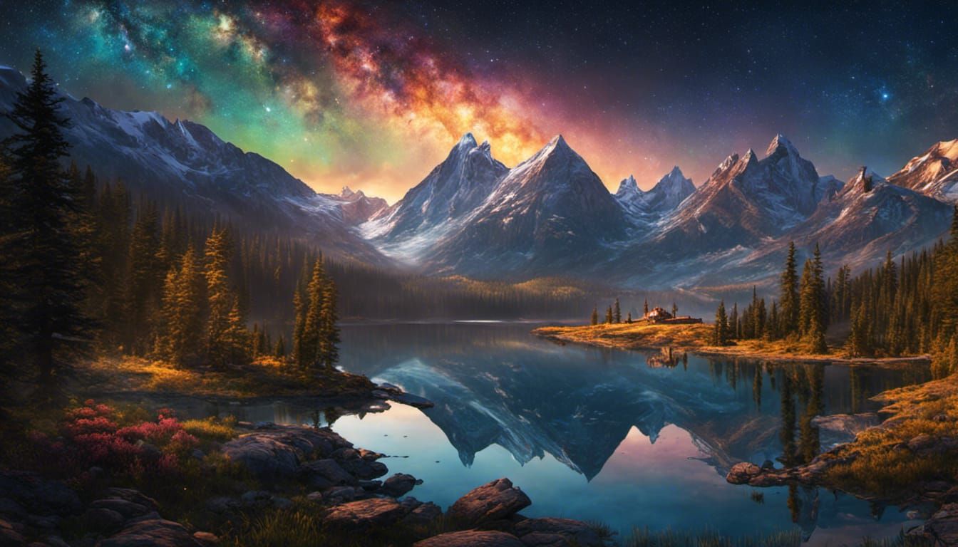 Majestic Mountain View Under Milky Way