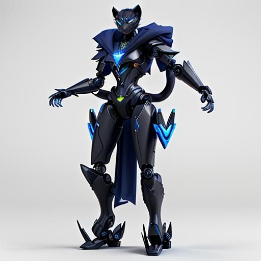 Futuristic Cyberpunk Feline Robot in Cityscape