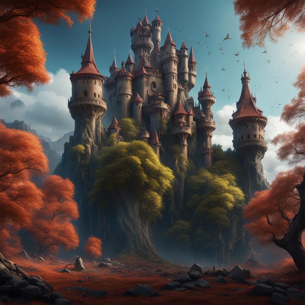 Sentient Trees Assaulting Castle: Detailed Matte Painting