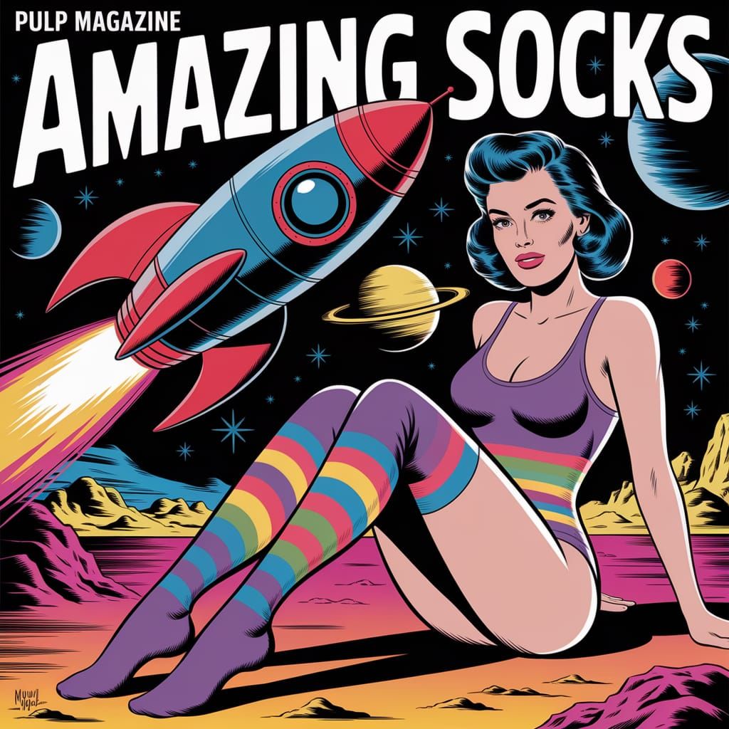 Retro Rocket Girl on Alien Planet, Pulp Magazine Cover