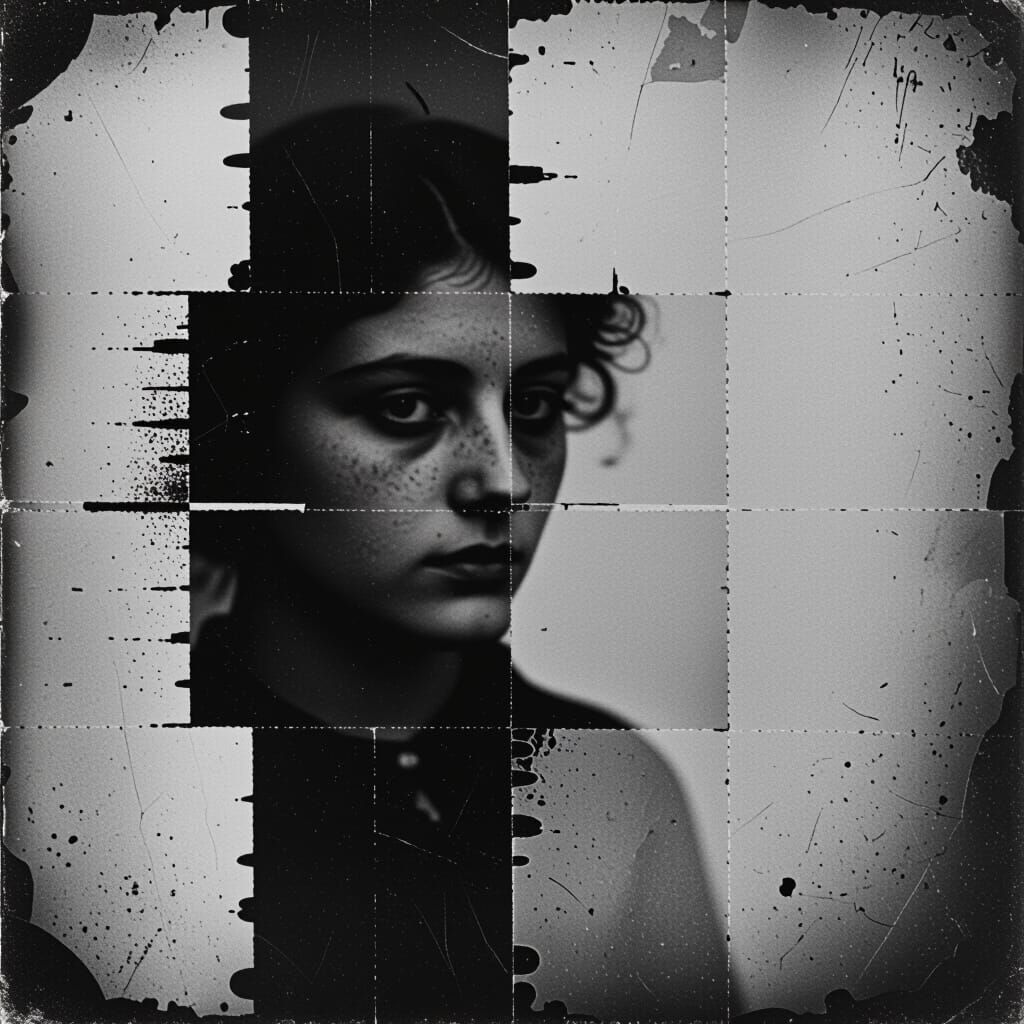 Dreamy Glitched Antique Photograph in Grunge Art Style