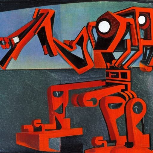 Demonic Robot in Vorticism Style