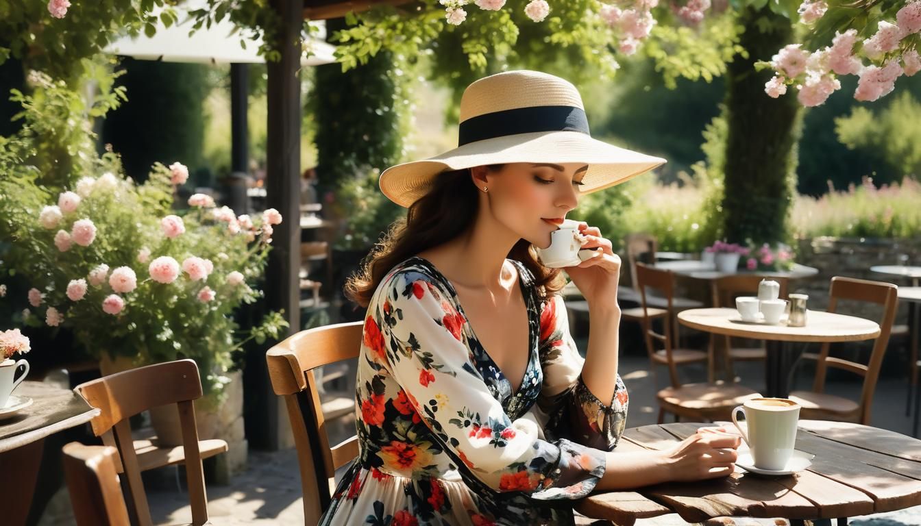 French Cafe Scene in Rococo Impressionist Style