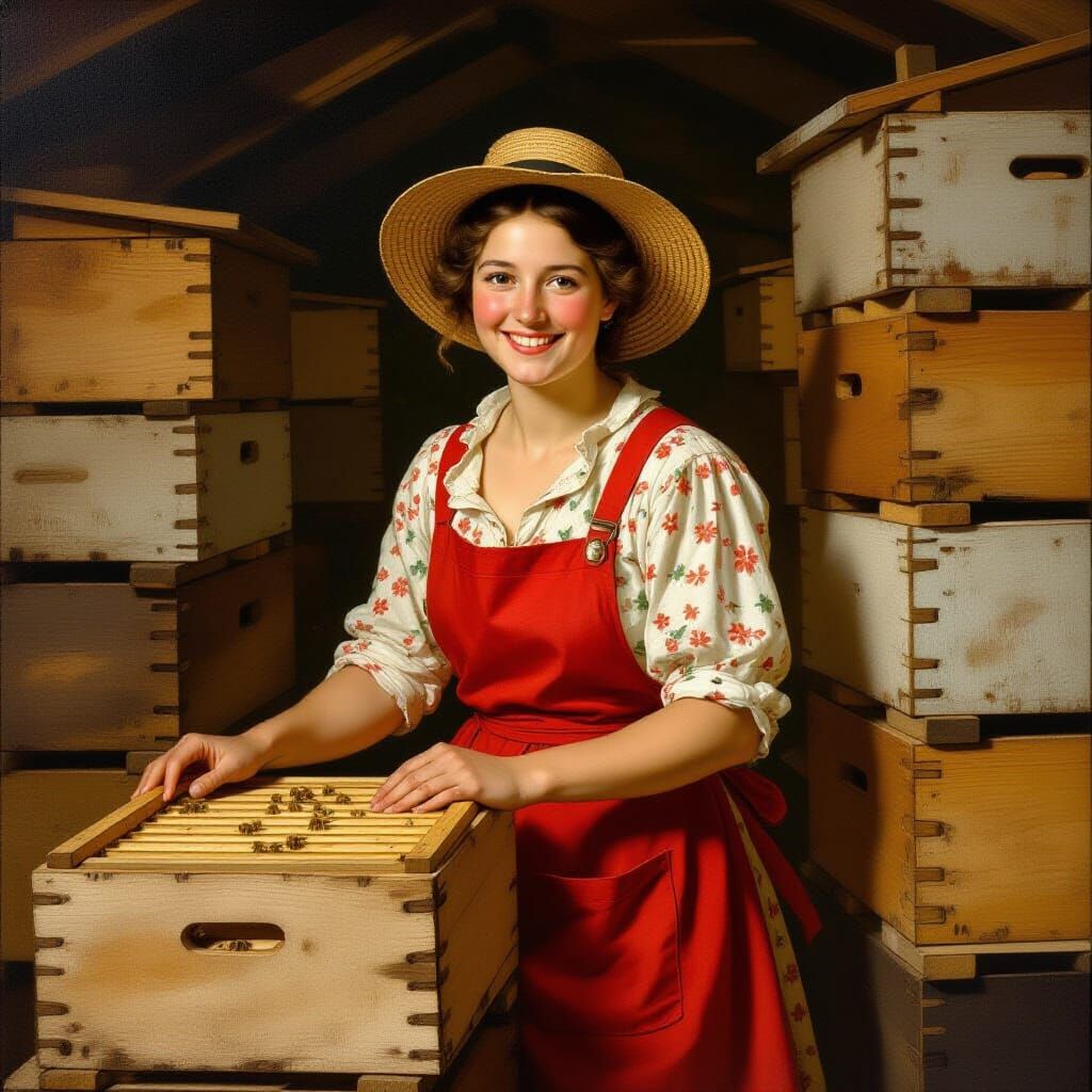 1822 Female Beekeeper in Rococo Art Style