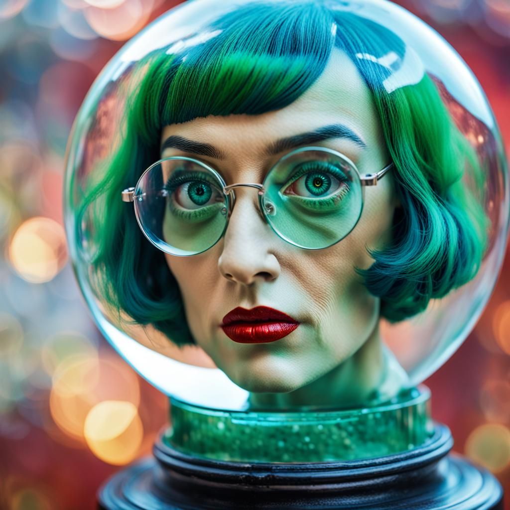 Surreal Woman with Glass Globe Head