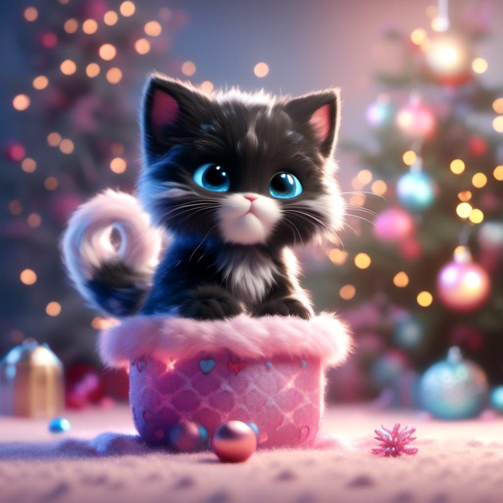 Adorable 3D Kitten in Christmas Stocking