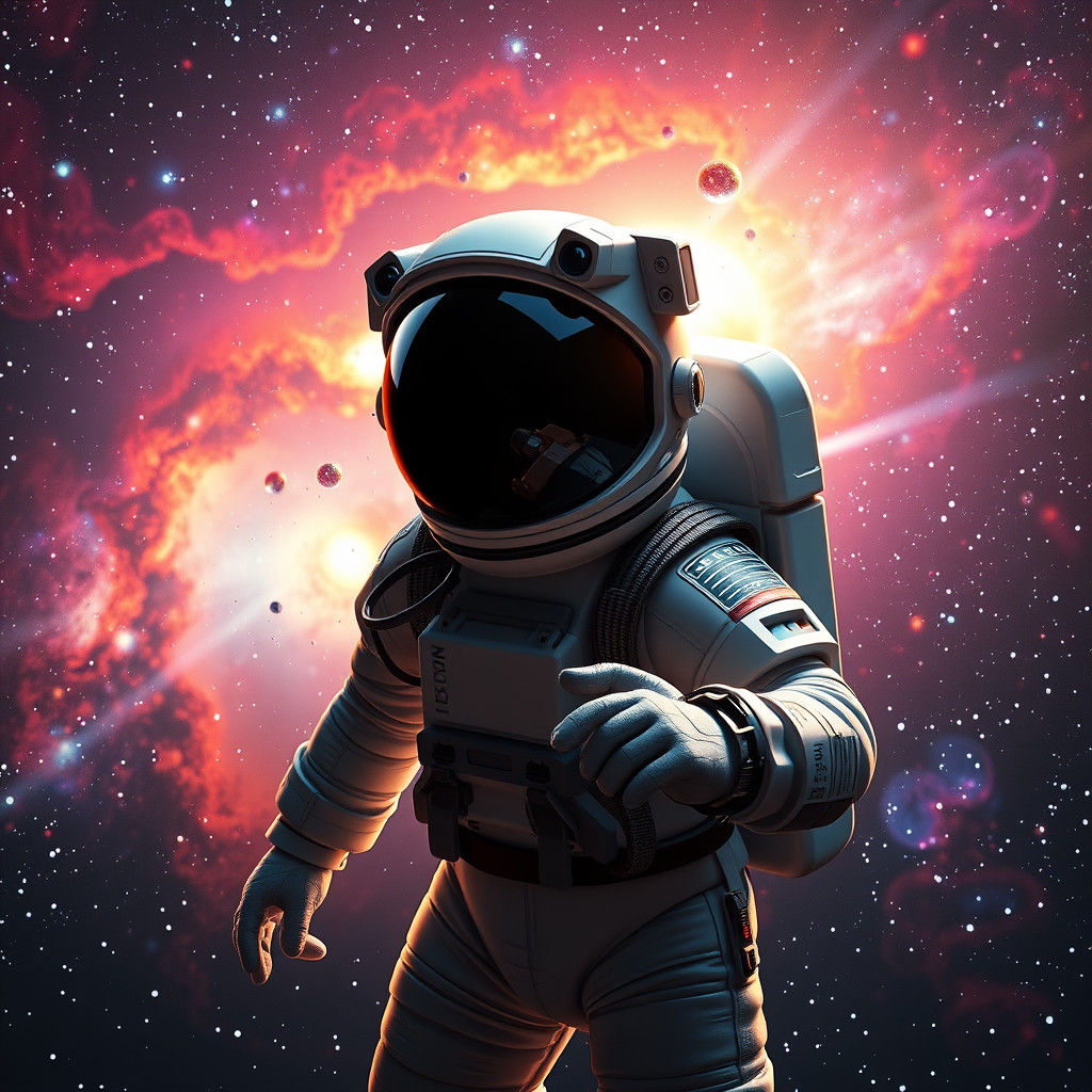 Astronaut in Space with Galaxy Background in 3D