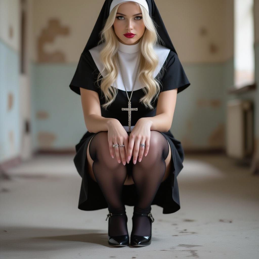 Mysterious Nun in Abandoned School, Real Photo