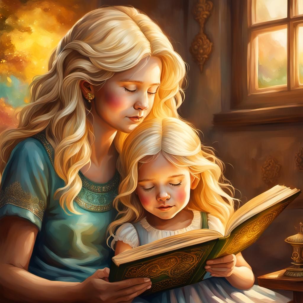 Grandmother Reading to Granddaughter: Hyperrealistic Art