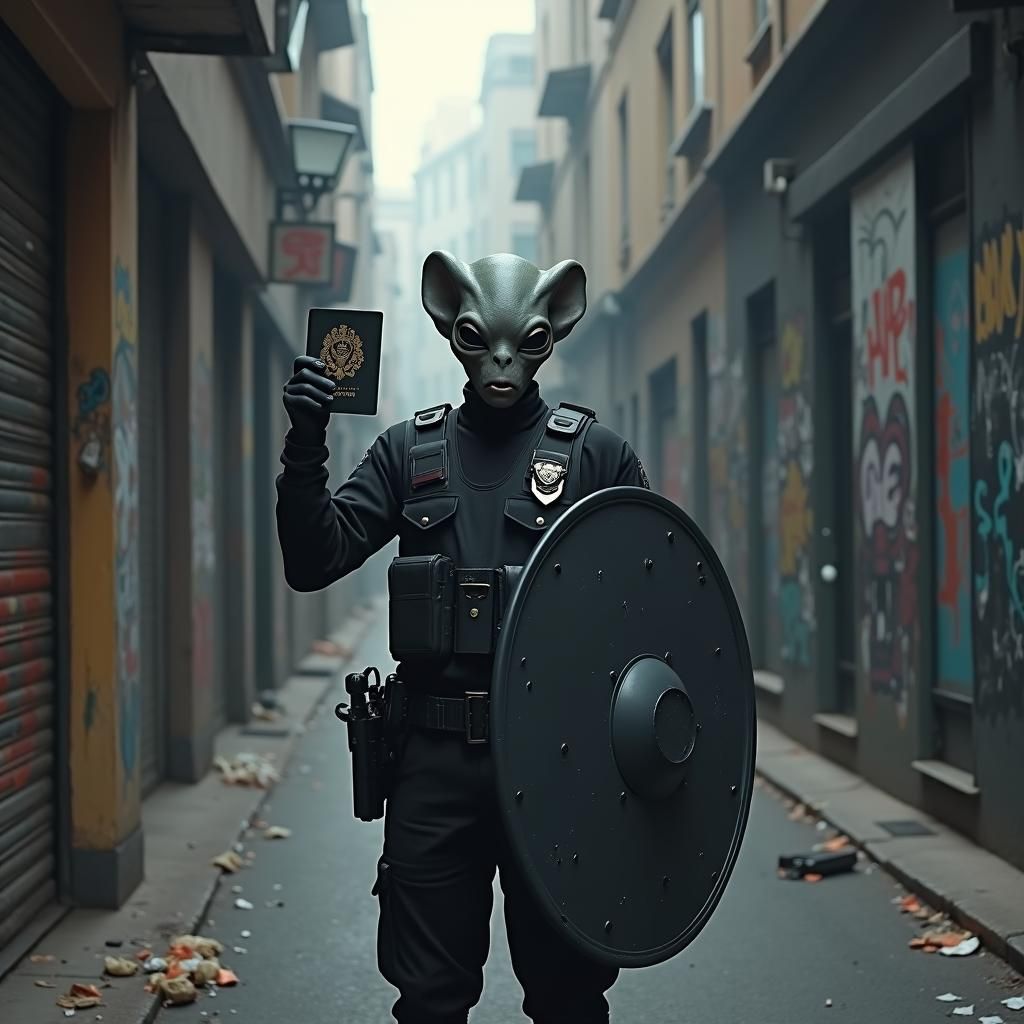 Alien Detained in Gritty City Alleyway