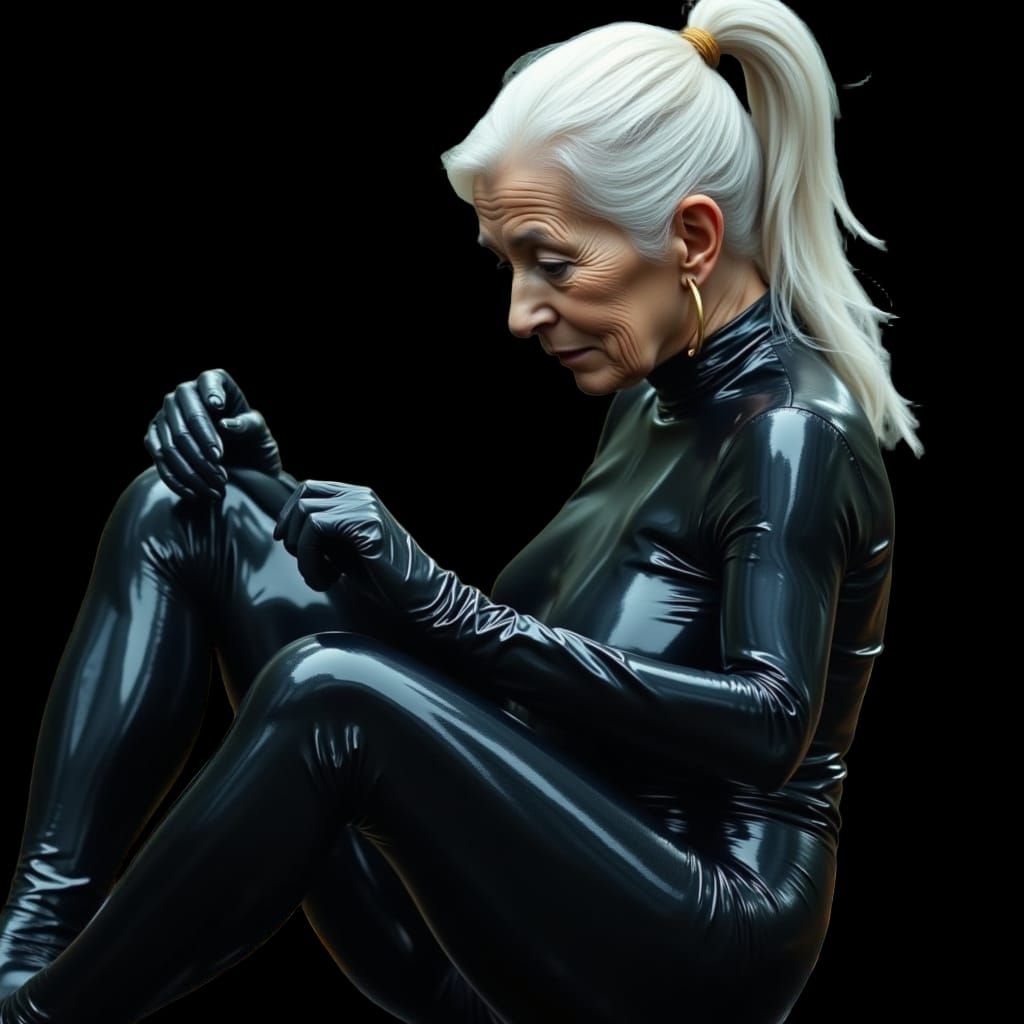 Elderly Woman in PVC Catsuit: Dreamy AI Art