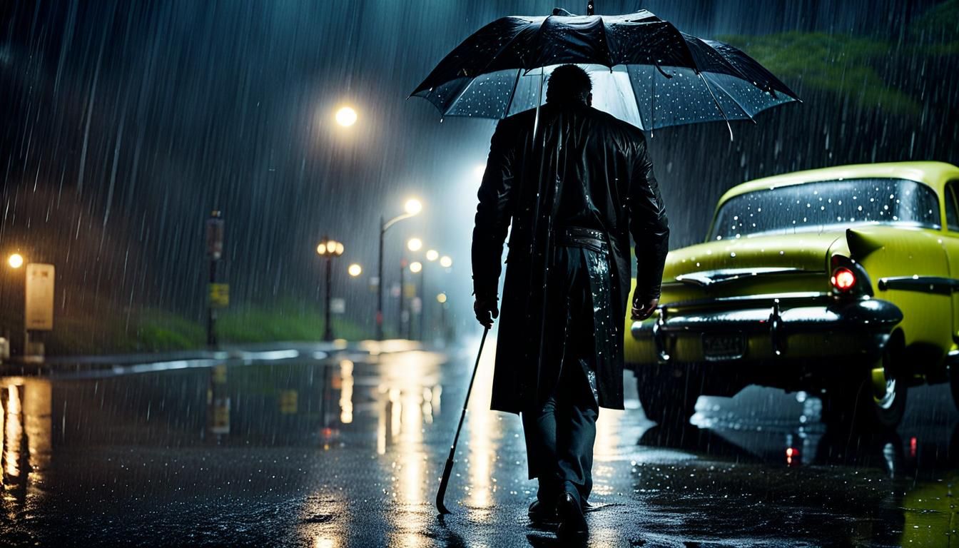 Frankenstein in Rain: Hyperrealistic Cinematic Film Still