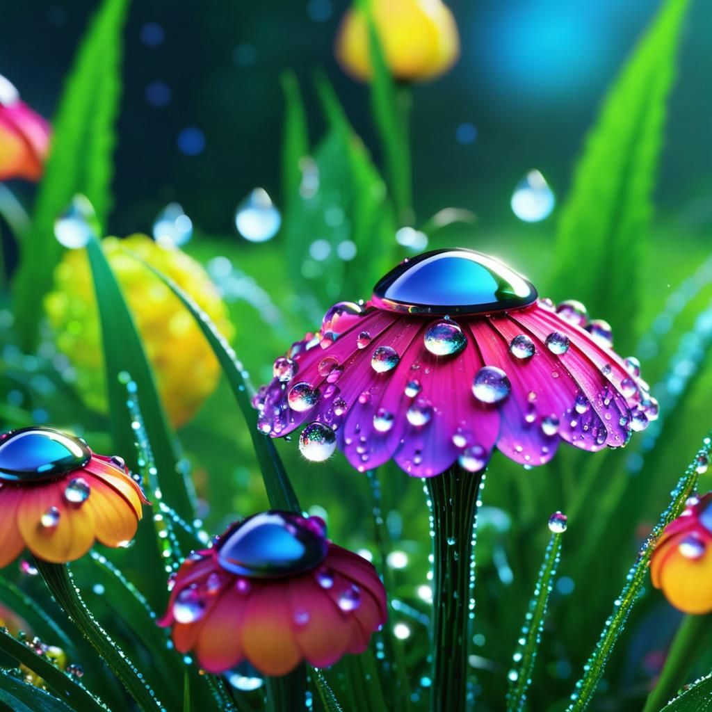 Enchanting Dew Drops: A Detailed Matte Painting