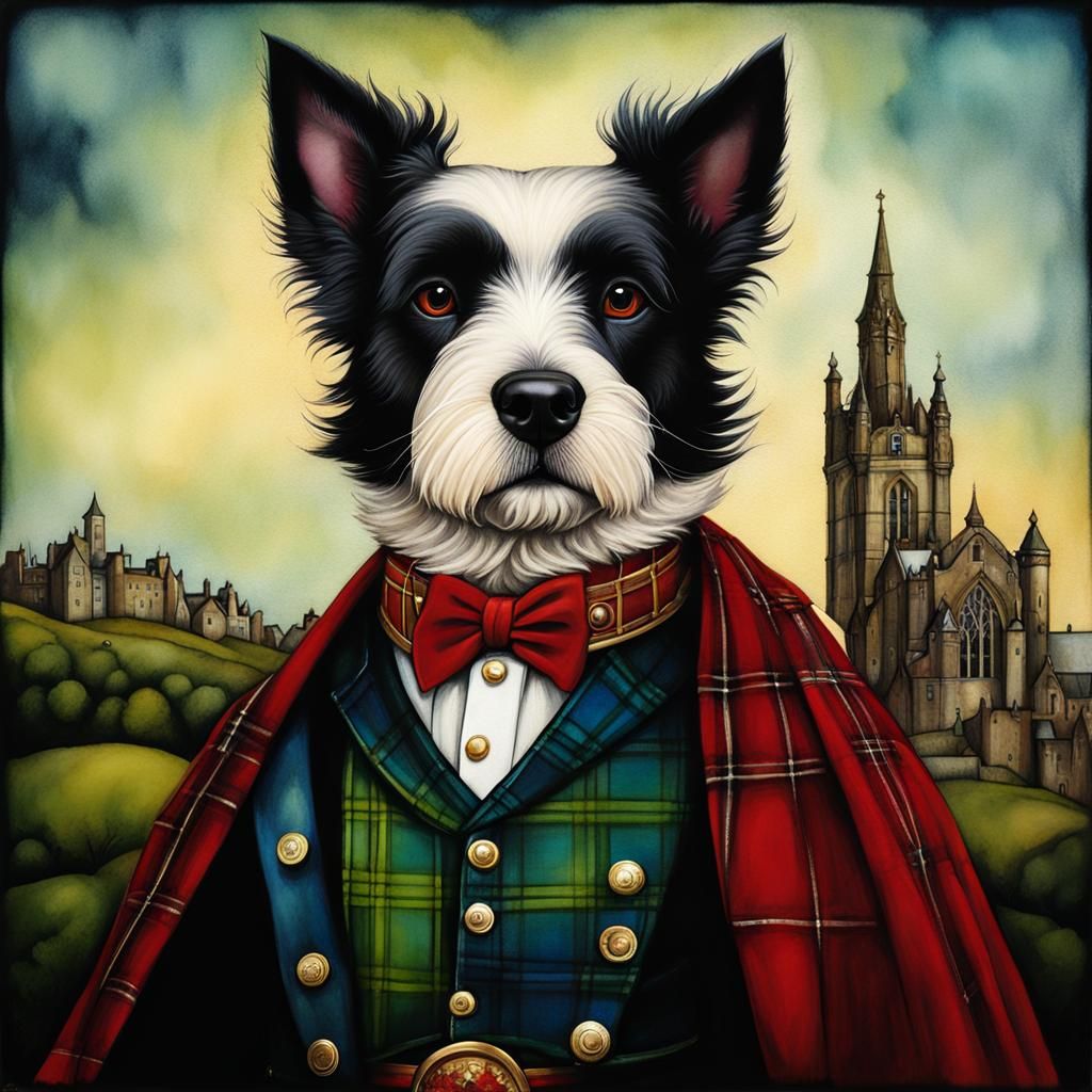 Dog in Kilt, Edinburgh, in Alcohol Ink Style