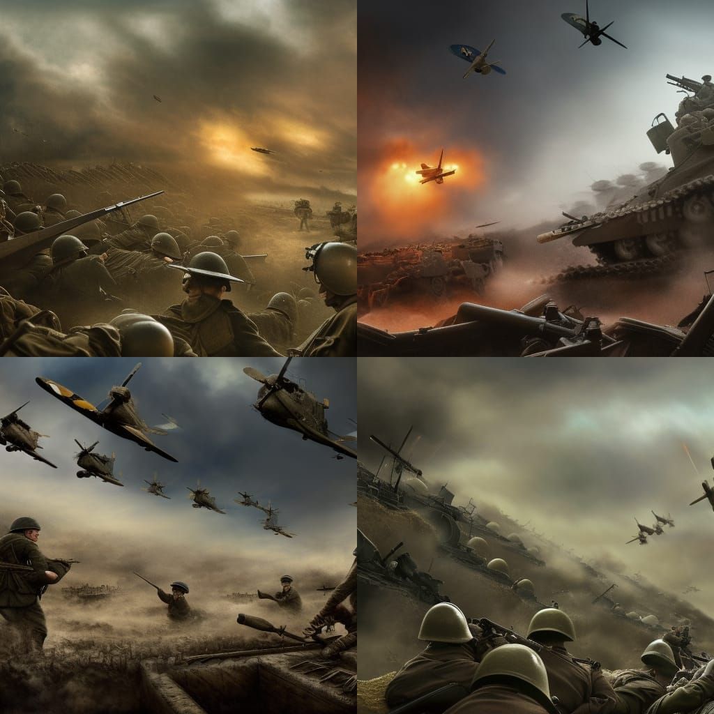 World War 1 Battle Scene in Matte Painting Style