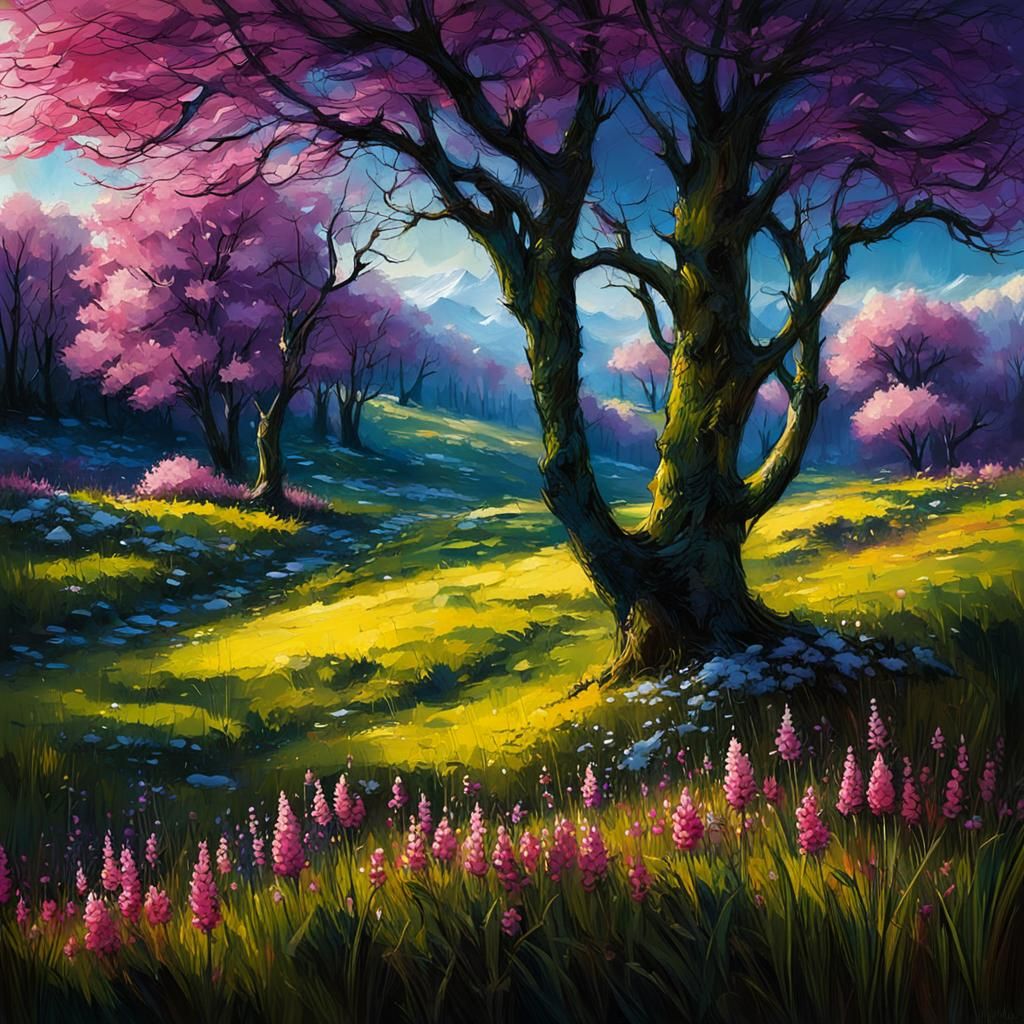 Spring Meadow Landscape in Photorealistic Style
