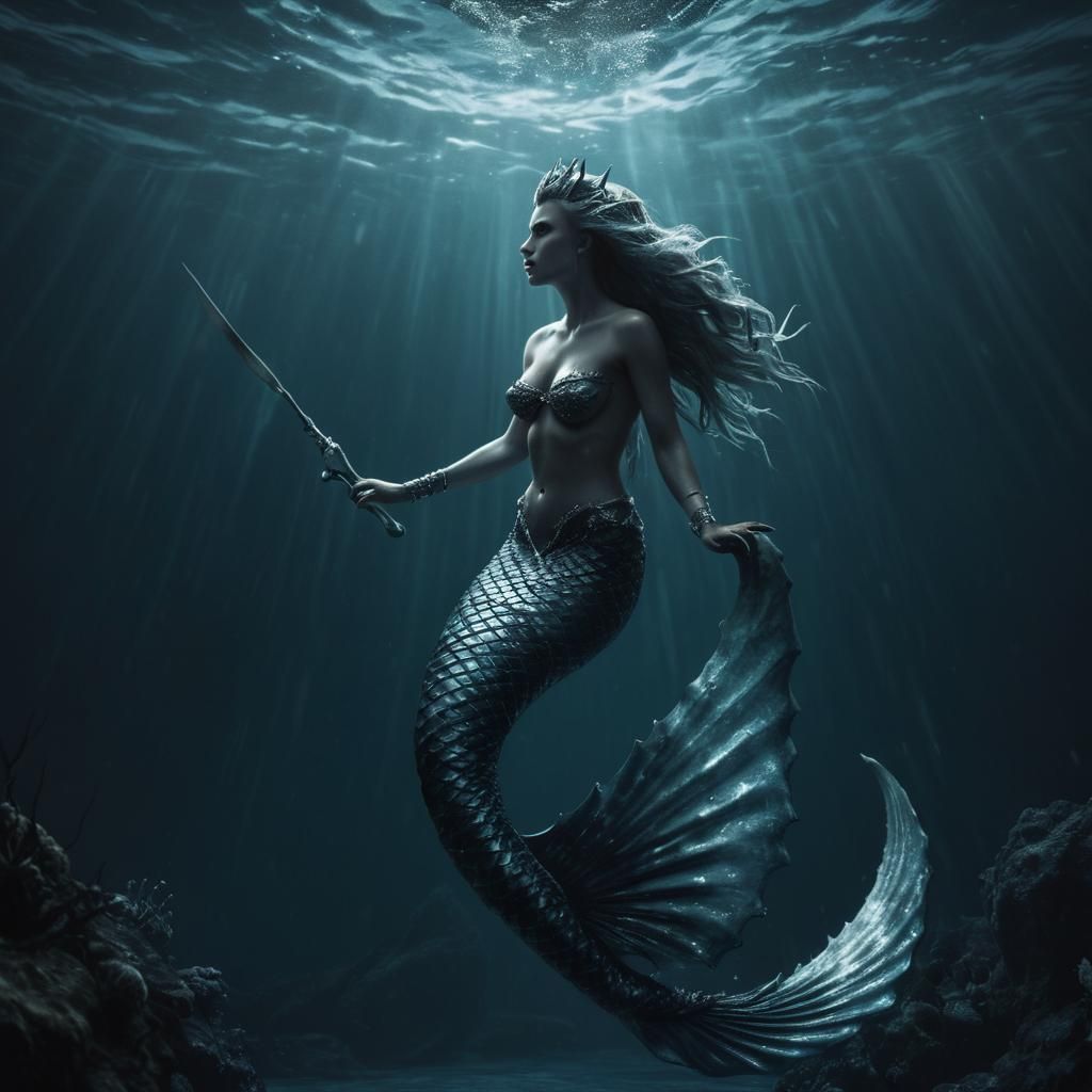 Oceanic Fantasy Mermaid Queen in Dark Art Style