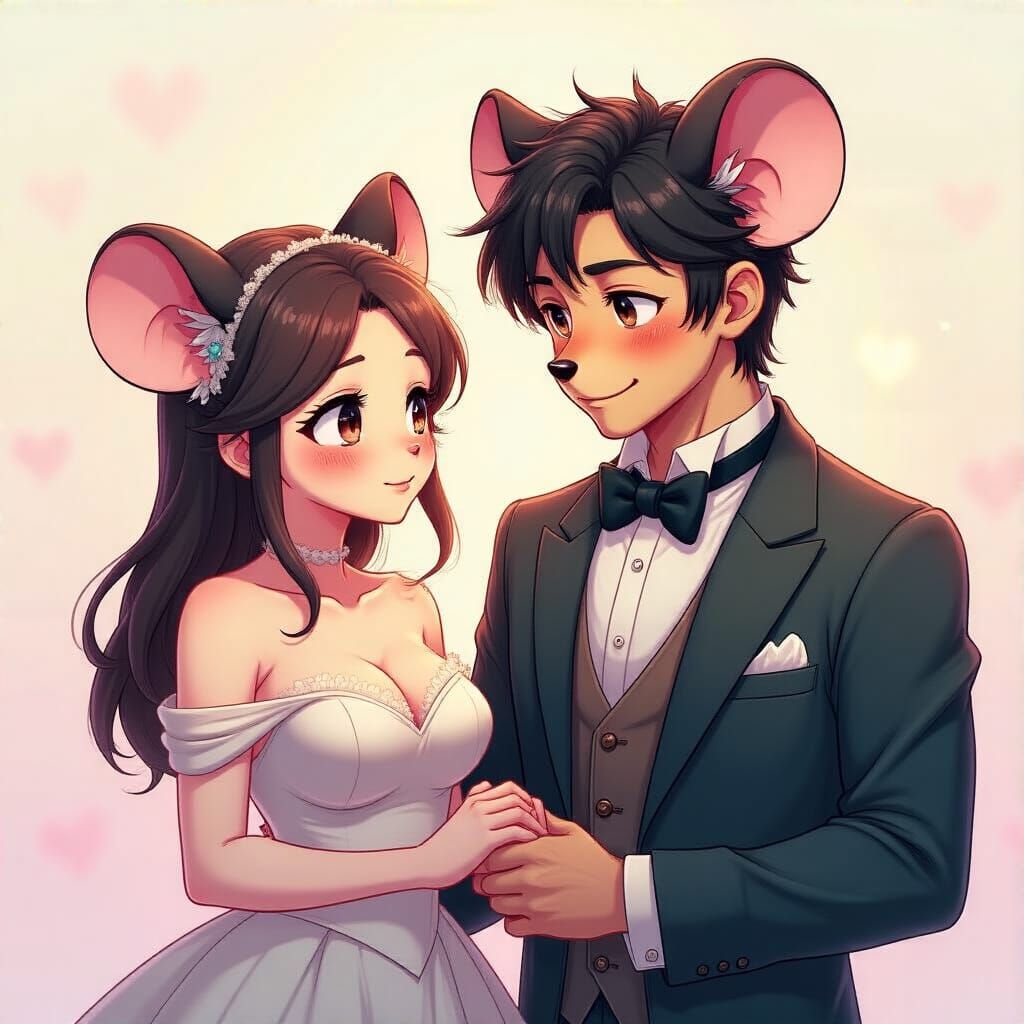 Shy Mouse Gentleman with Partner in Manga Style