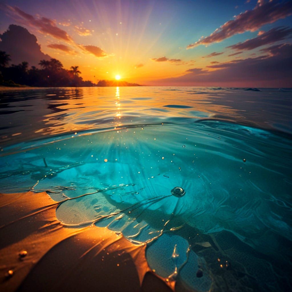 Ethereal Sunset Scene with Drenched Umbrella