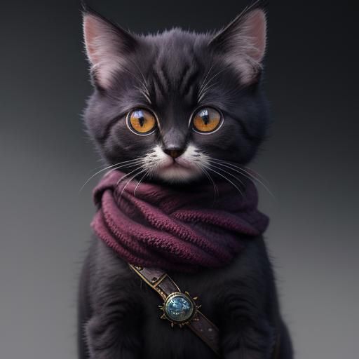 Baby Kitten with Scarf: Detailed Fantasy Art