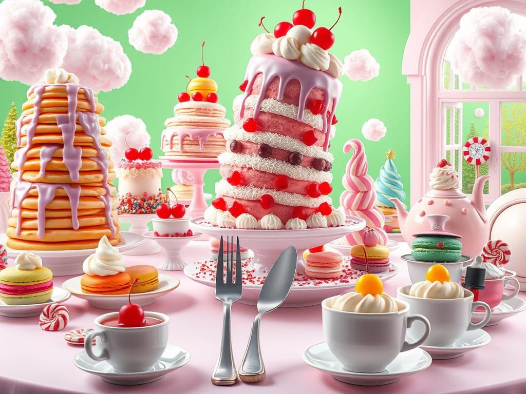 Surreal Dessert Table in Pixar Style