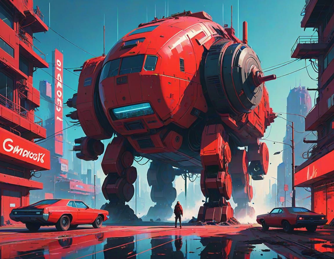 Cyberpunk Cityscape in Electric Red