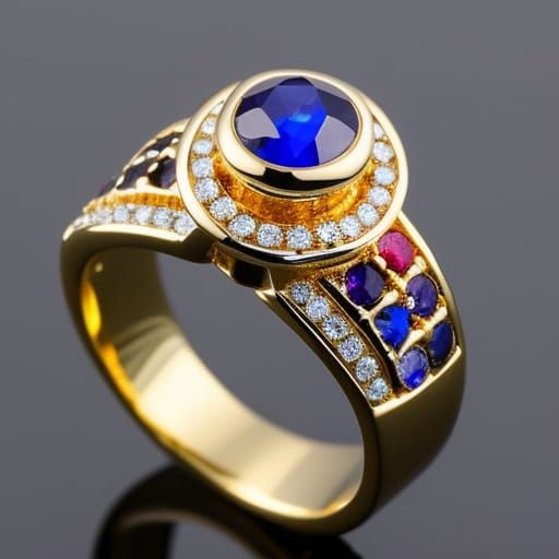 Goddess Wedding Ring with Phoenixes and Crystals