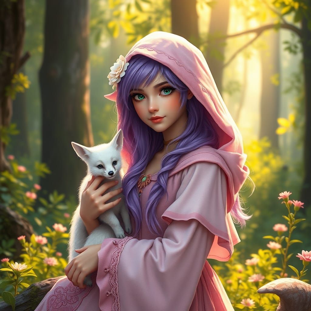 Enchanting Elf Maiden in Fantasy Forest, Detailed Portrait