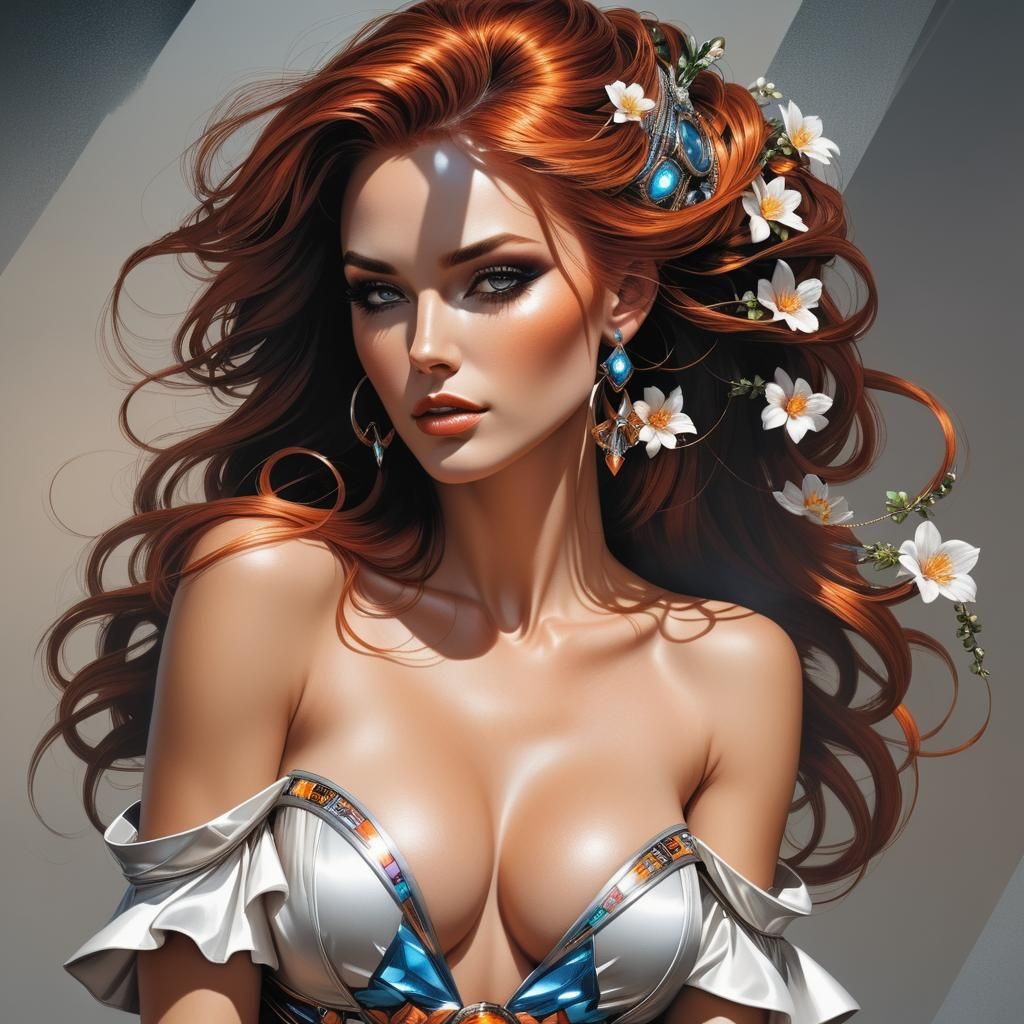 Hyperrealistic Portrait of Woman with Orange Hair