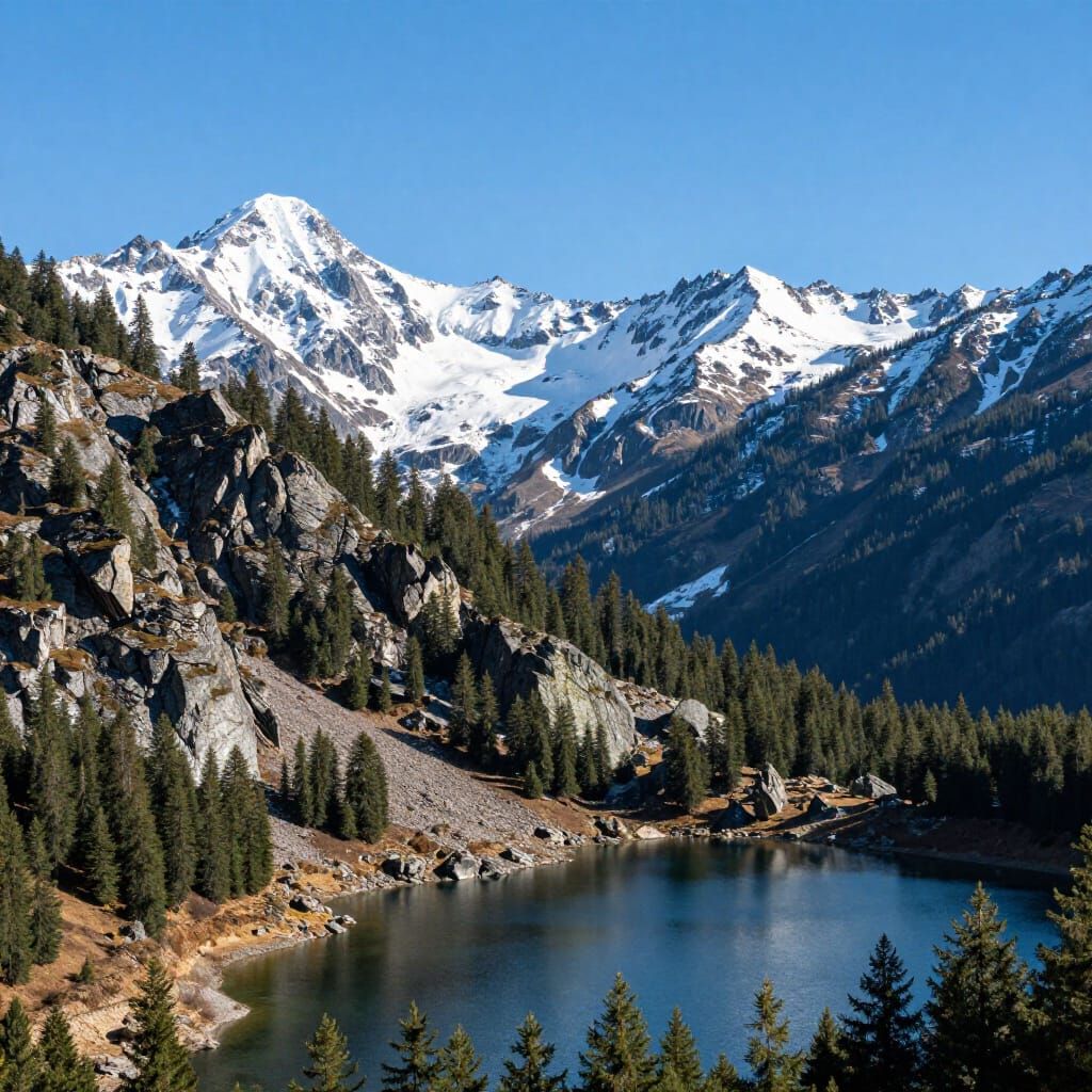 Realistic Mountain Landscape with Alpine Lake