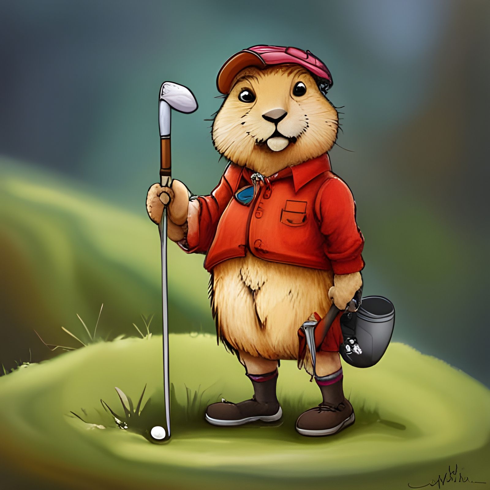 Gopher Golfer in Scottish Outfit, Ghibli Style