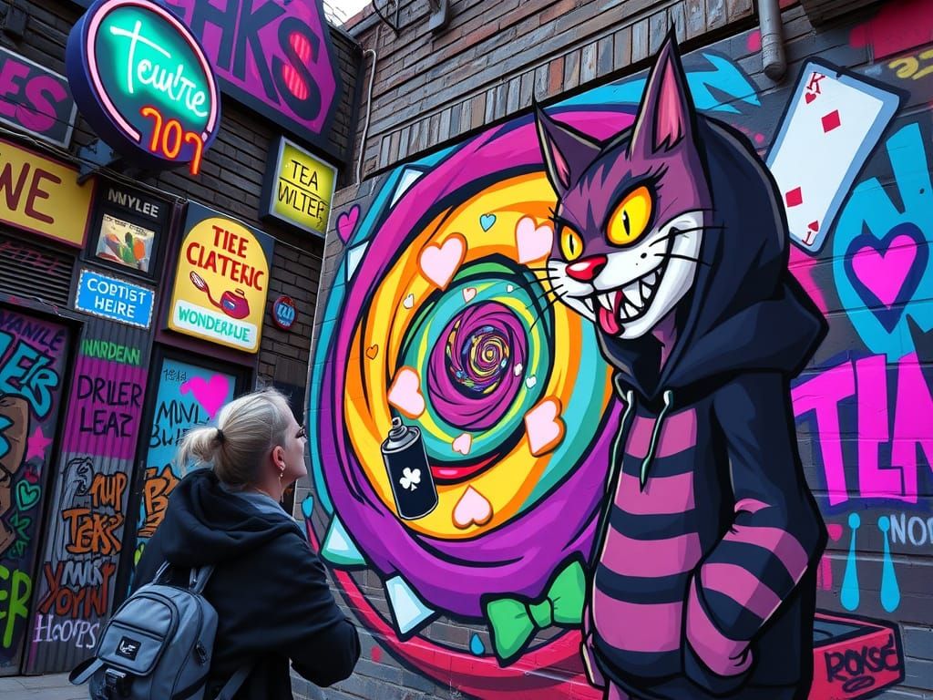 Cheshire Cat Graffiti Artist in Urban Wonderland