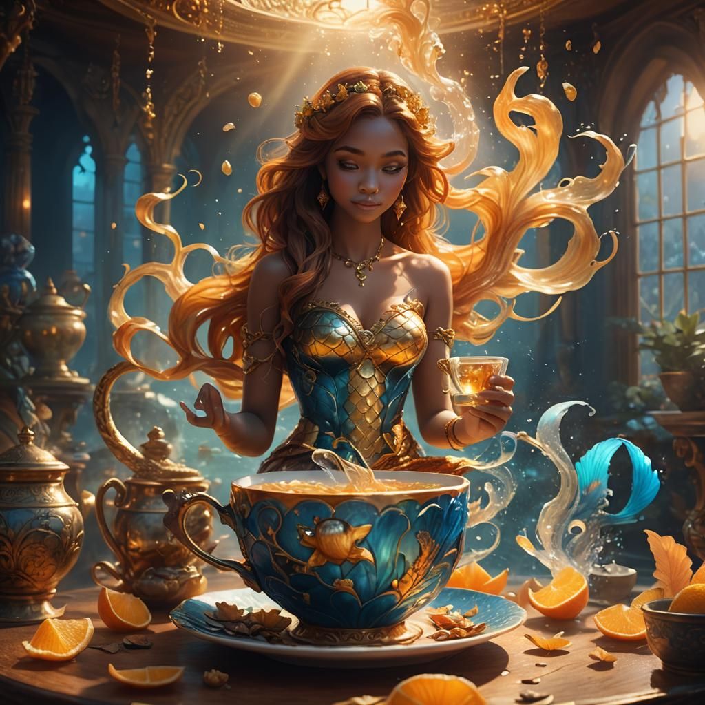 Mermaid Sipping Tea: Fantasy Concept Art