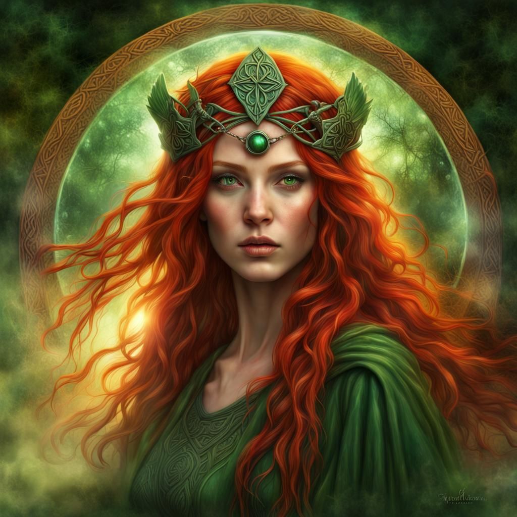 Celtic Fire Goddess Brigid: Hyperreal Cinematic Portrait
