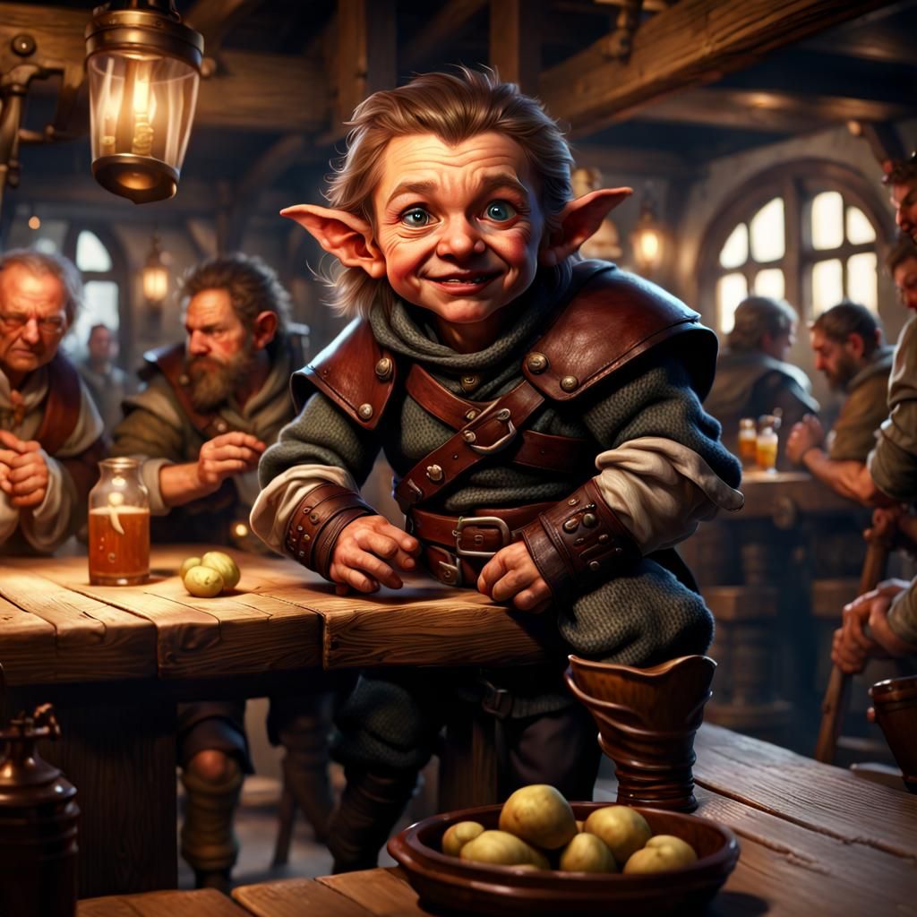 Halfling Rogue's Tavern Antics: Hyperrealistic Fine Art