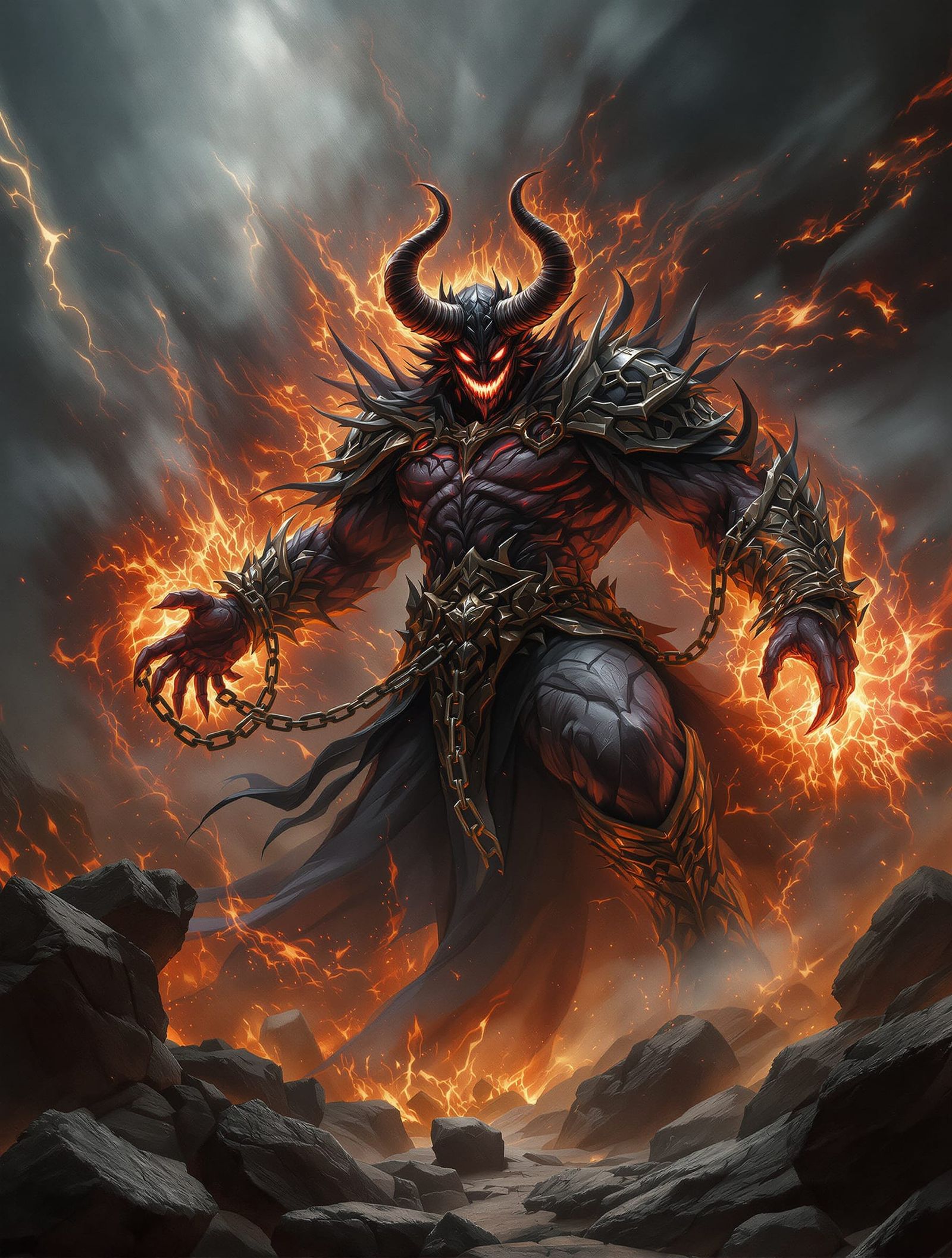 Demon King Breaks Power Chains in Epic Fantasy Art