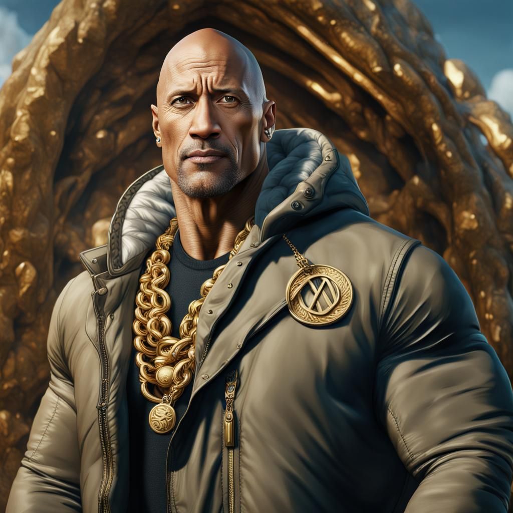 Dwayne Johnson in Gold Chain, Detailed Digital Painting