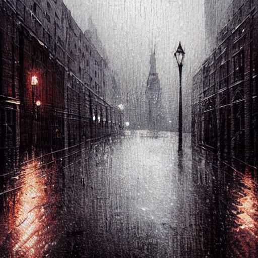 Rainy Glasgow Night: Greg Rutkowski Ink Painting