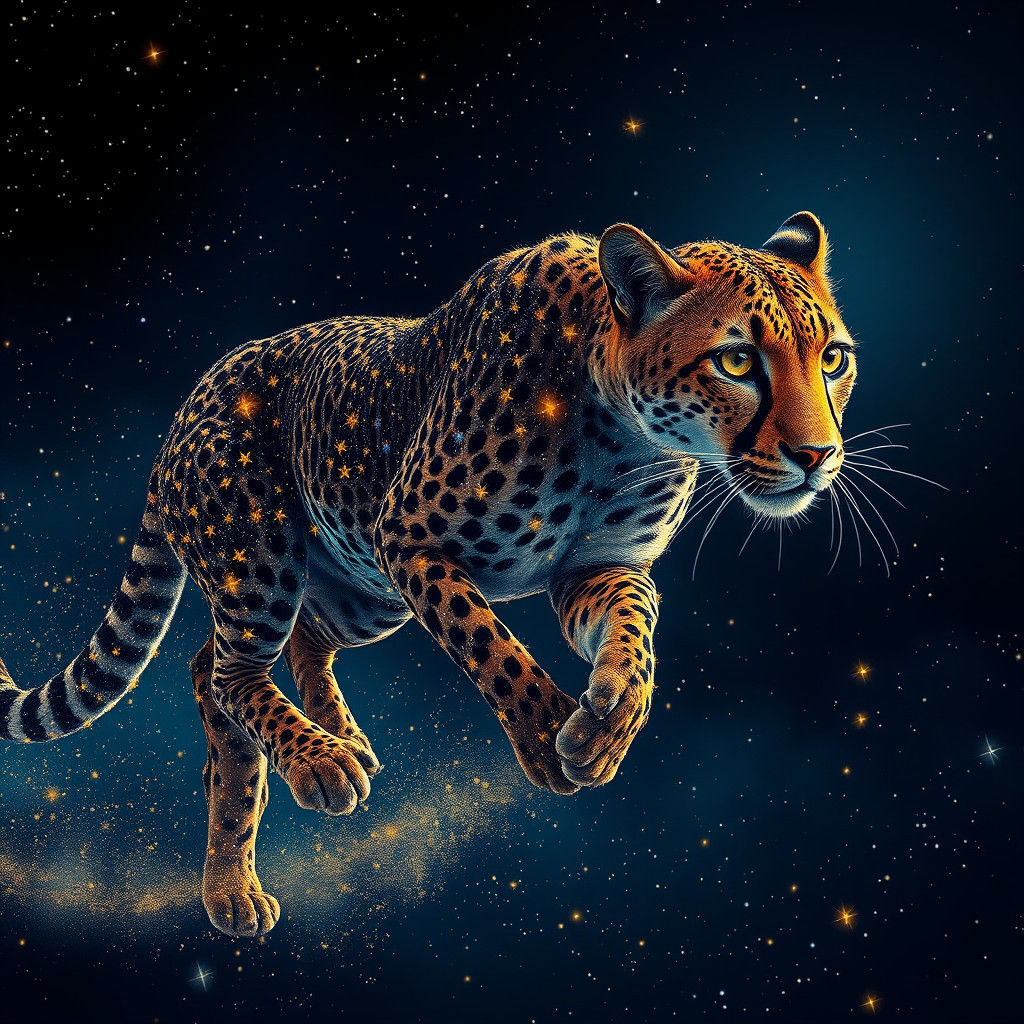 Star Cheetah Running in the Night Sky