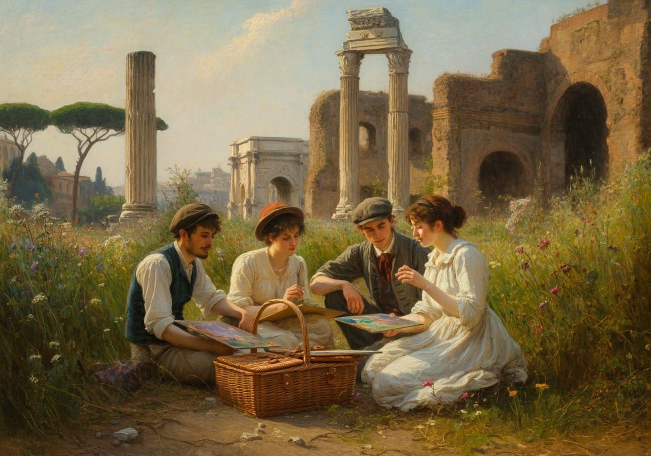 Impressionistic Picnic Among Roman Ruins