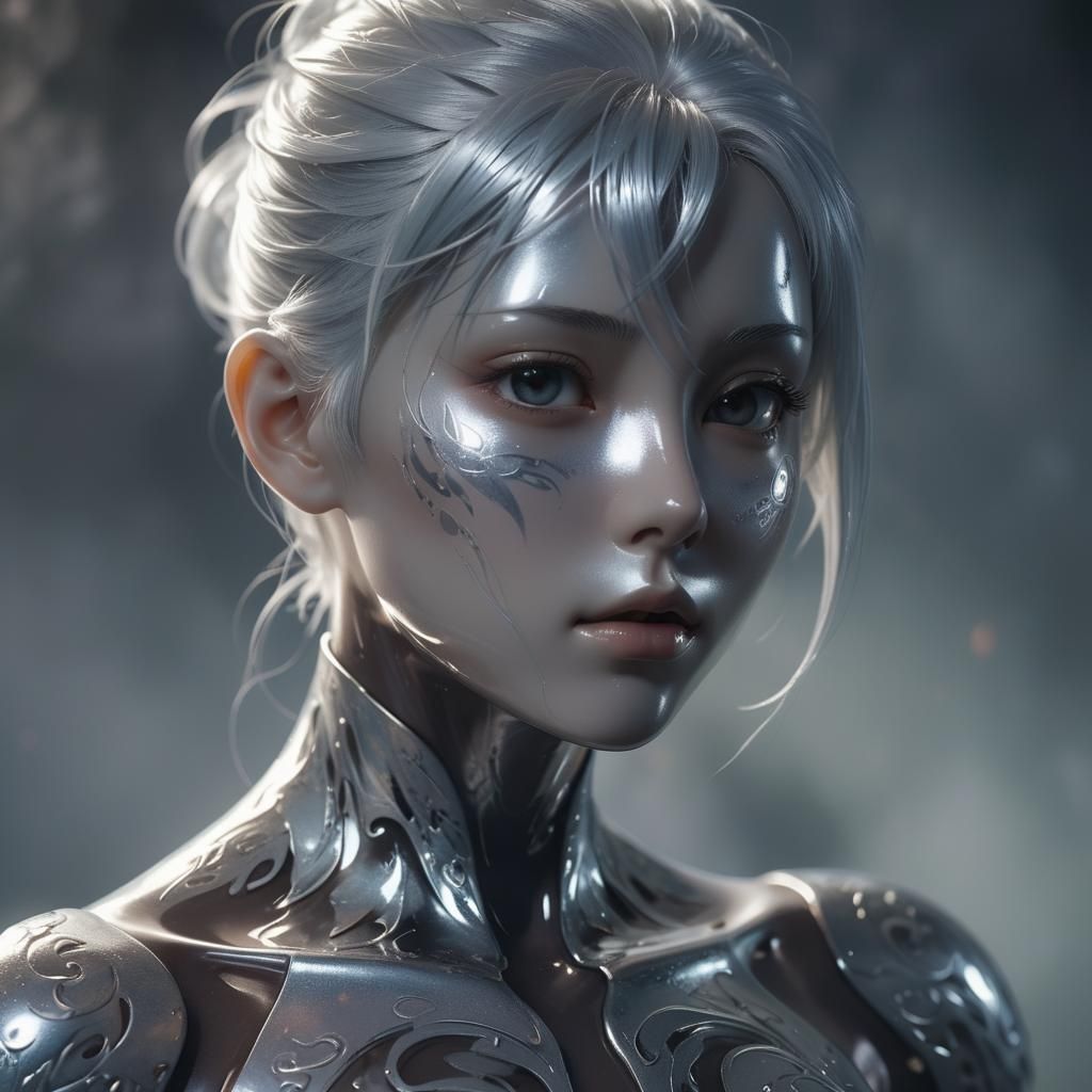 Anime Portrait of Silver-Haired Chromium Woman