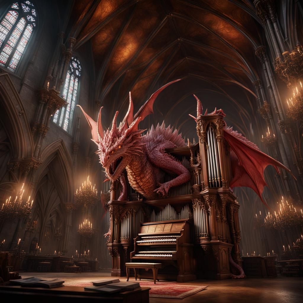 Smaug Plays Church Organ: Detailed Fantasy Art